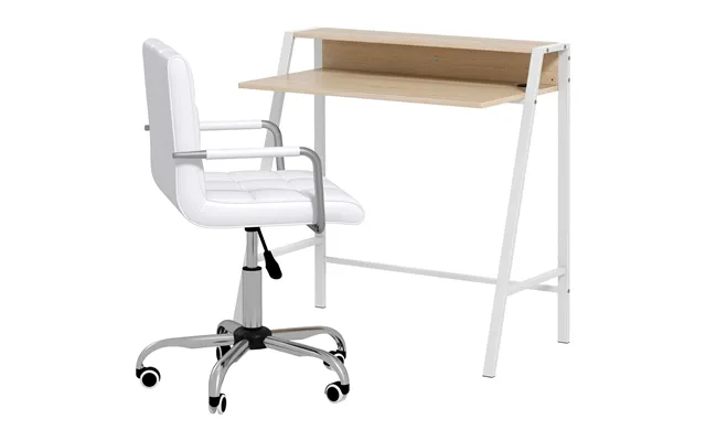 Homcom Office Chair And Desk Set - Faux Leather Swivel Chair