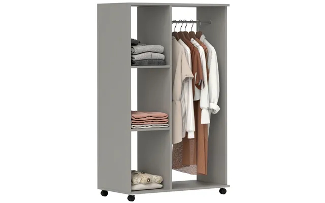 Homcom Open Wardrobe On Wheels With Clothes Rail - Bedroom Clothes Storage With Hanging Rod