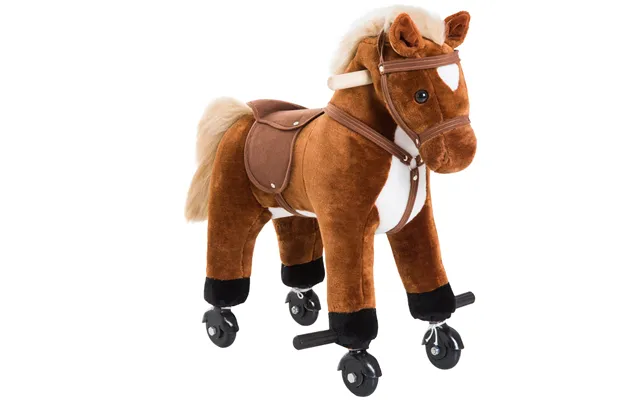 Homcom Plush Rocking Horse Wooden Action Pony With Wheeled Walking - Riding & Sound