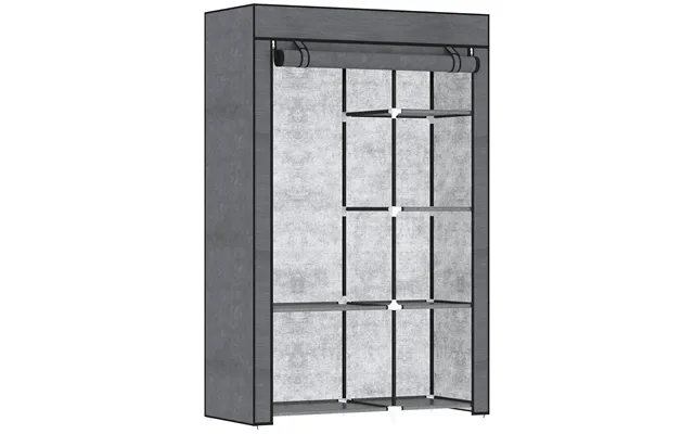 Homcom Rail And Six Shelf Fabric Wardrobe - Dark Grey