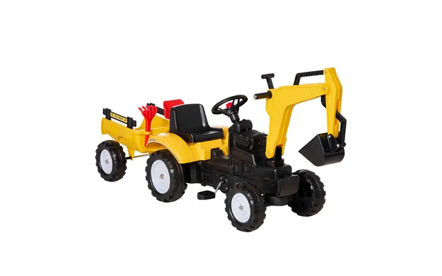 Homcom Ride-on Toy Pedal Digger Construction Car With Horn & Detachable Trailer - Yellow