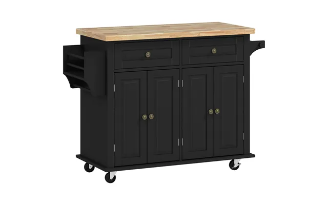 Homcom Rolling Kitchen Island With Rubber Wood Top - Drawers And Storage Shelves