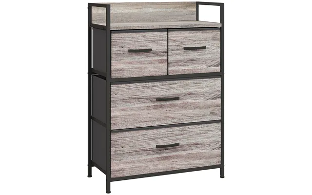 Homcom Rustic Chest Of Four Fabric Drawers - Grey Wood Effect Aosom Uk