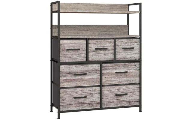 Homcom Rustic Chest Of Seven Fabric Drawers - Grey Wood Effect Aosom Uk