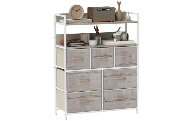 Homcom Rustic Chest Of Seven Fabric Drawers - Natural Wood Finish