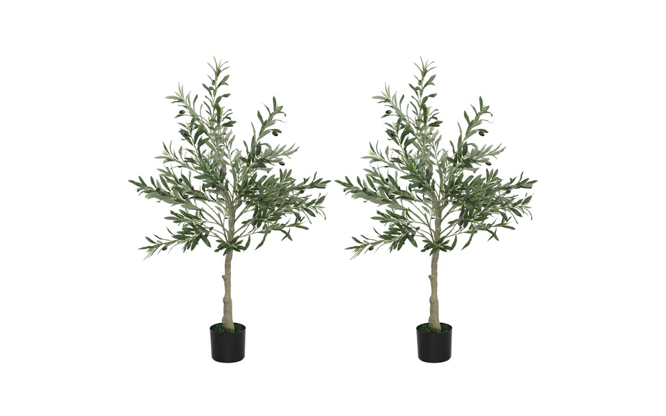 Homcom Set Of 2 4ft 120cm Decorative Artificial Plant - Silk Olive Tree With 450 Leaves And 20 Olive Fruits In Pot
