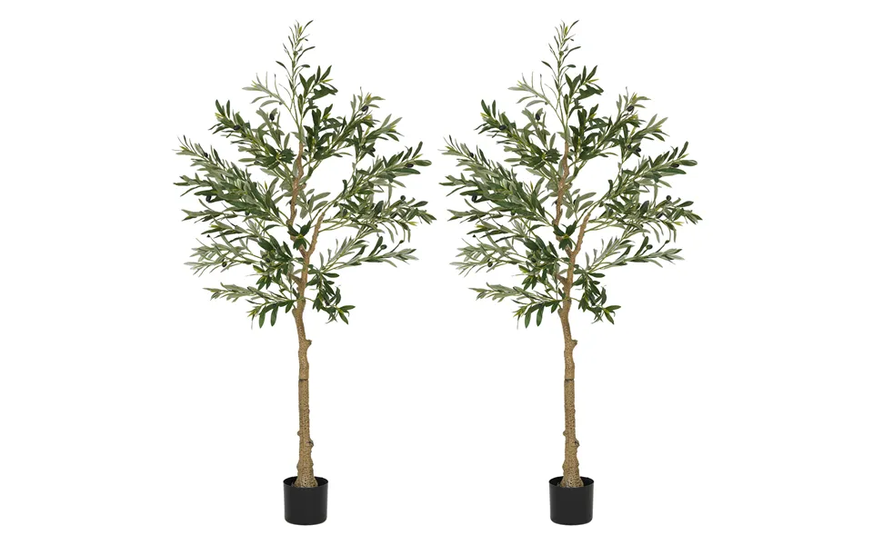 Homcom Set Of 2 5ft 150cm Decorative Artificial Plant - Silk Olive Tree With 720 Leaves And 32 Olive Fruits In Pot