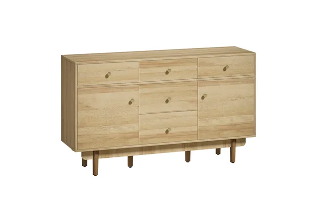 Homcom Sideboard With 5 Drawers And 2 Cabinets Buffet Cabinet With Solid Wood Legs 136 Cm Walnut
