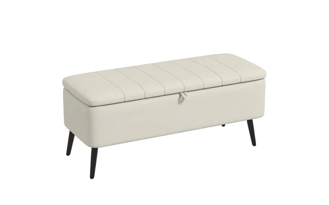 Homcom Storage Ottoman Linen Fabric Bench With Flip Top - Cream White Aosom Uk