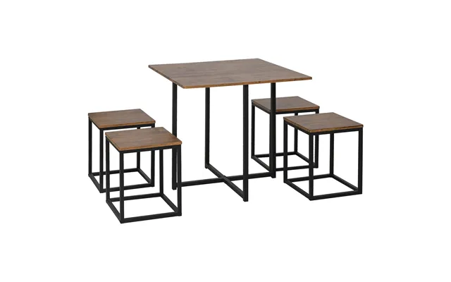Homcom Table With 4 Chairs With Metal Frame - Compact Square Seating