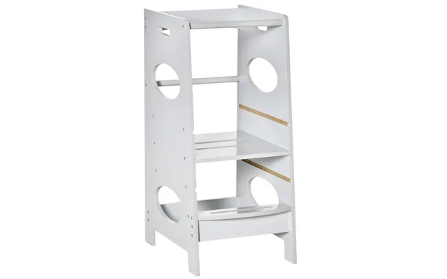 Homcom Toddler Step Stool Kids Adjustable Standing Tower With Safety Rail For Kitchen Counter Grey Aosom Uk