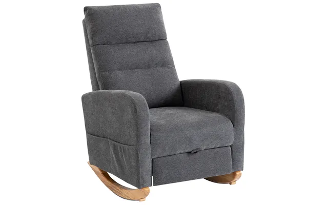 Homcom Upholstered Rocking Chair Retractable Footrest Rocker Chair High Back For Living Room Grey