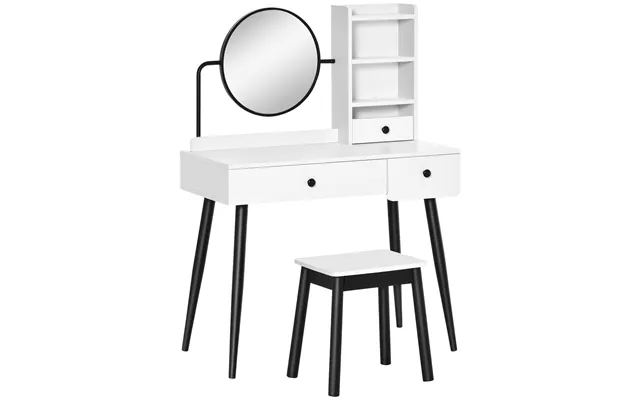 Homcom Vanity Dressing Table Set With Mirror And Stool - Makeup Table With 3 Drawers And Open Shelves