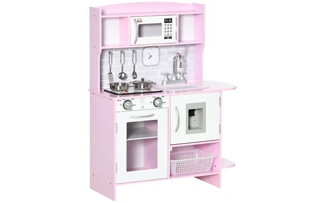 Homcom Wooden Play Kitchen With Lights Sounds - Kids Kitchen Playset With Water Dispenser product image