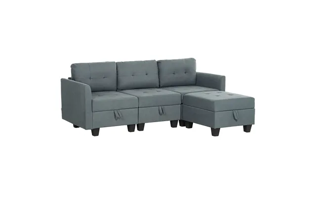 Homcom 'l' Shape Modular Sofa, With Storage - Dark Grey Aosom Uk