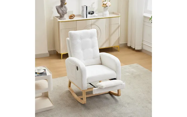 Modernluxe Rocking Chair With Teddy Fabric Upholstery - Nursing Armchair With Side Pocket