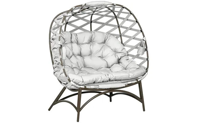 Outsunny 2 Seater Egg Chair Outdoor, Folding Weave Garden Furniture Chair With Cushion, Cup Pockets - Light Grey product image
