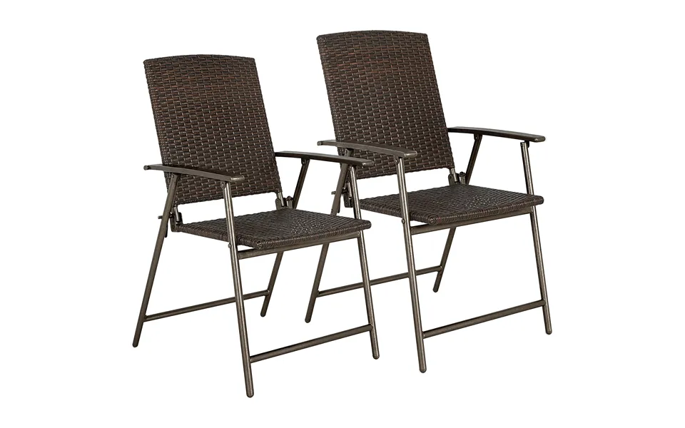 Outsunny 2pcs Folding Garden Chair Rattan Bistro Set With Armrest For Outdoor Steel Frame Aosom Uk
