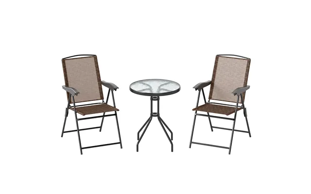 Outsunny 3 Piece Patio Furniture Garden Bistro Set Outdoor 2 Folding Chairs 1 Tempered Glass Table Adjustable Backrest M