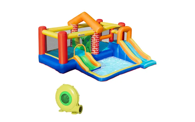 Outsunny 4 In 1 Kids Bounce Castle Extra Large Double Slides & Trampoline Design Inflatable House Pool Climbing Wall For