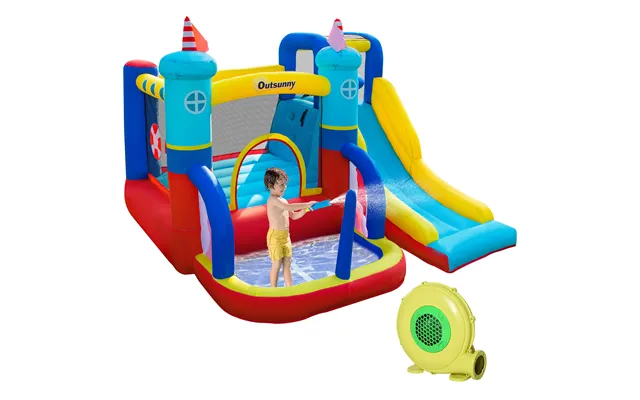 Outsunny 4 In 1 Kids Bounce Castle Large Sailboat Style Inflatable Slide Trampoline Water Pool Climbing Wall For Age 3-8