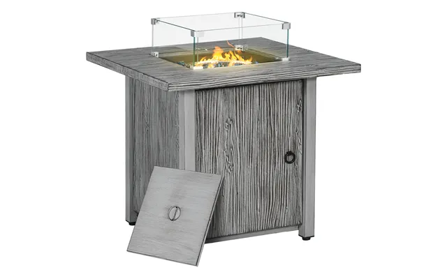 Outsunny 40,000 Btu Gas Fire Pit Table With Cover - Glass Screen And Glass Beads