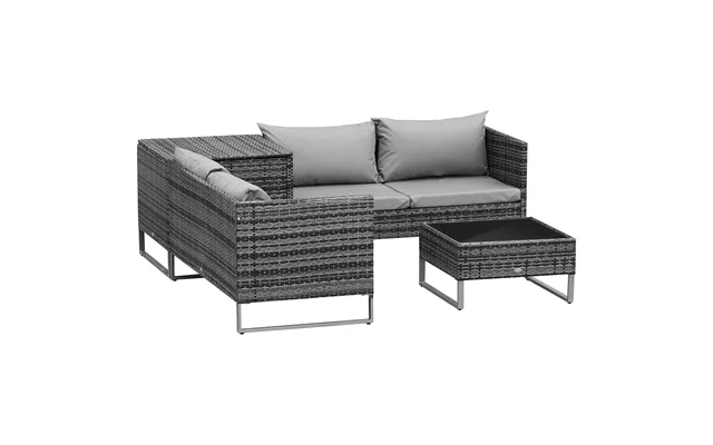 Outsunny 4pc All Weather Outdoor Sofa Set - Rattan Wicker Patio Corner Sofa With Cushions And Side Storage
