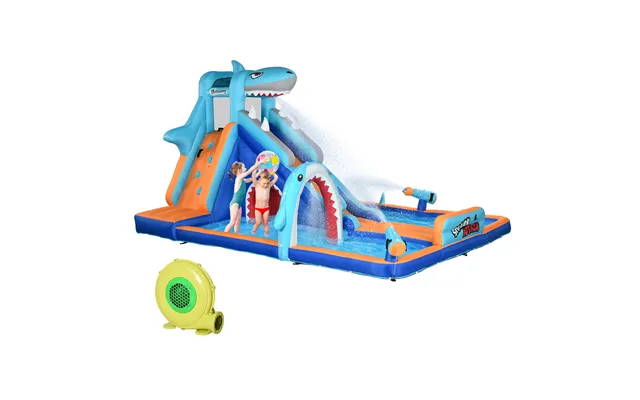 Outsunny 6 In 1 Shark-themed Bouncy Castle - Inflatable Water Park