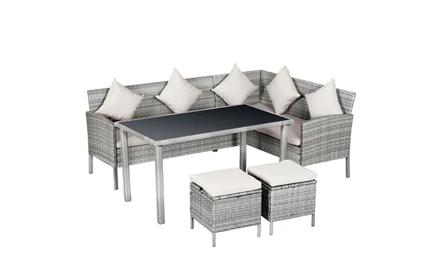 Outsunny 6-seater Garden Outdoor Patio Rattan Corner Dining Set Wicker Sofa - Foot Stool