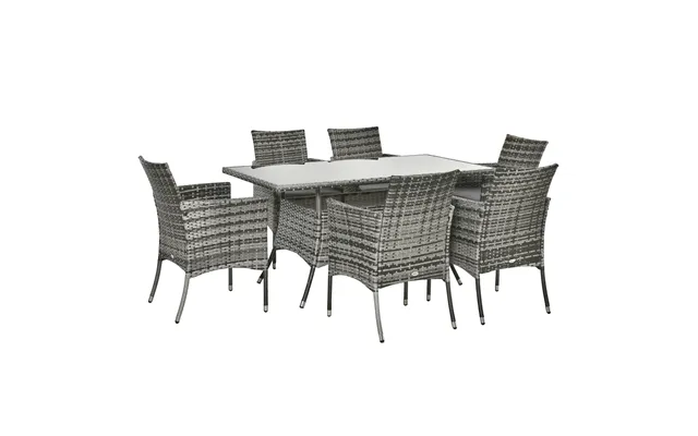Outsunny 6-seater Rattan Dining Set Garden Furniture Patio Rectangular Table Cube Chairs Outdoor Fire Retardant Sponge G