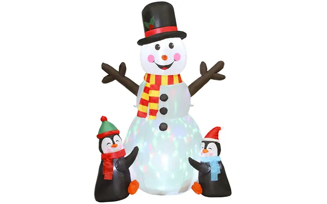 Outsunny 6ft Christmas Inflatables Snowman & Penguins With Built-in Led Lights And Flashing Projector Light - Blow Up Ch