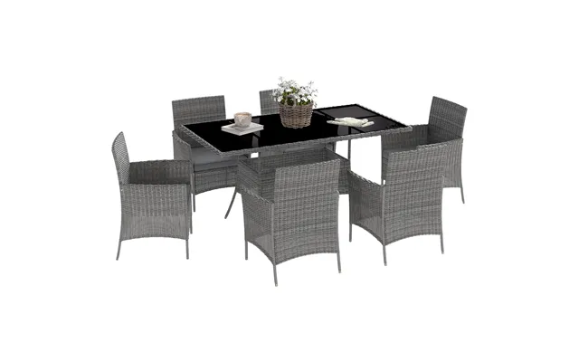Outsunny 7-piece Rattan Garden Furniture Set With Cushions - 6 Seater Garden Table And Chairs With 6 Armchairs
