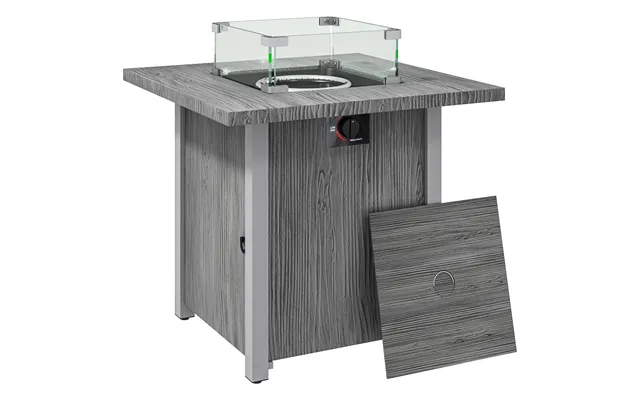 Outsunny 71cm 50,000 Btu Gas Fire Pit Table With Cover And Glass Screen - Dark Grey