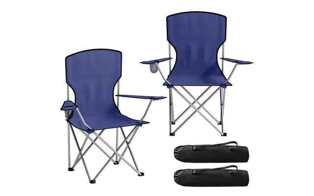 Outsunny Camping Chair Set Of 2 Portable Folding Outdoor Camp Chair With Cup Holders And Carry Bag Dark Blue