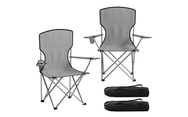 Outsunny Camping Chair Set Of 2 Portable Folding Outdoor Camp Chair With Cup Holders And Carry Bag Grey