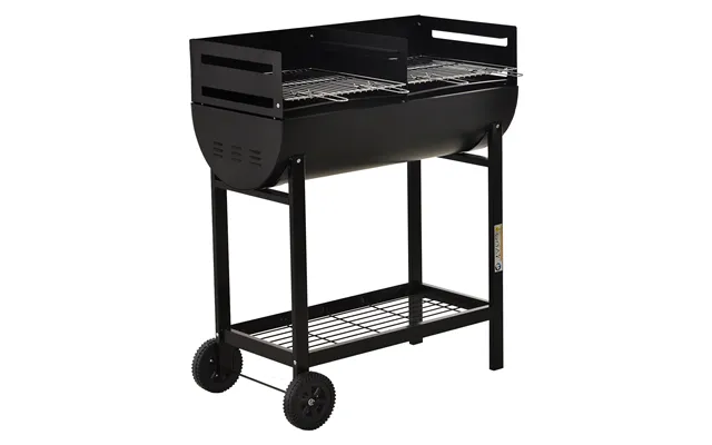 Outsunny Charcoal Barbecue Grill Garden Bbq Trolley W Dual Grill - Adjustable Grill Nets