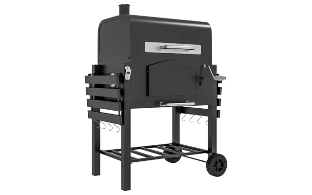 Outsunny Charcoal Barbecue Grill Trolley Garden Smoker With Shelves - Adjustable Height