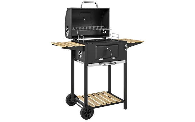 Outsunny Charcoal Bbq Grill With Height Adjustable Charcoal Pan - Portable Barbecue Smoker With Warming Rack