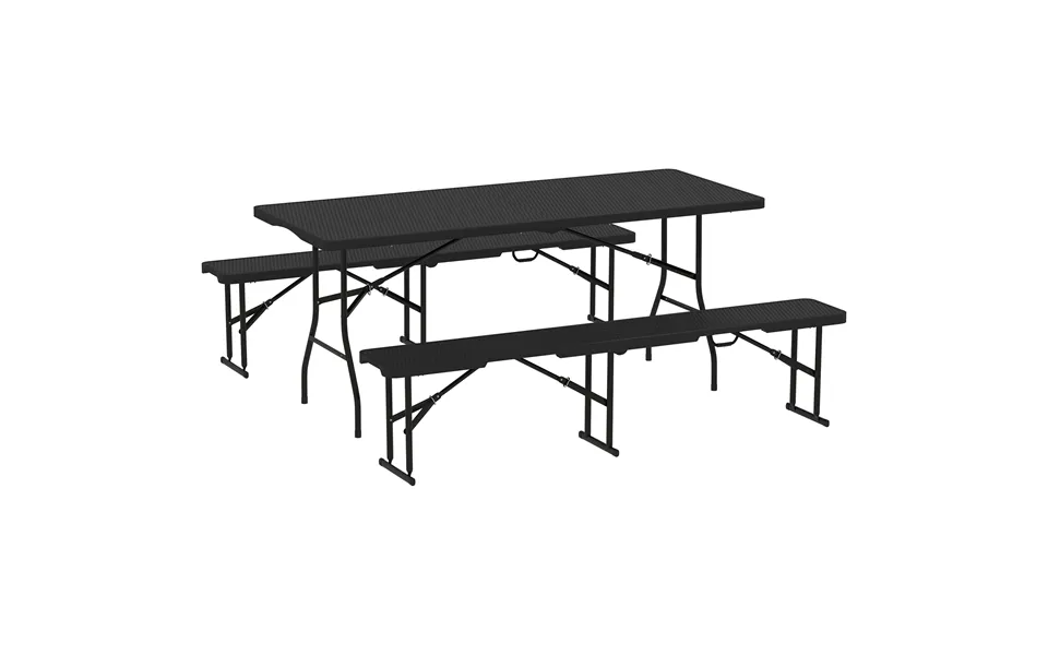 Outsunny Folding Picnic Table And Bench Set - Rattan Effect Portable Camping Table And Chairs With Carrying Handles For 