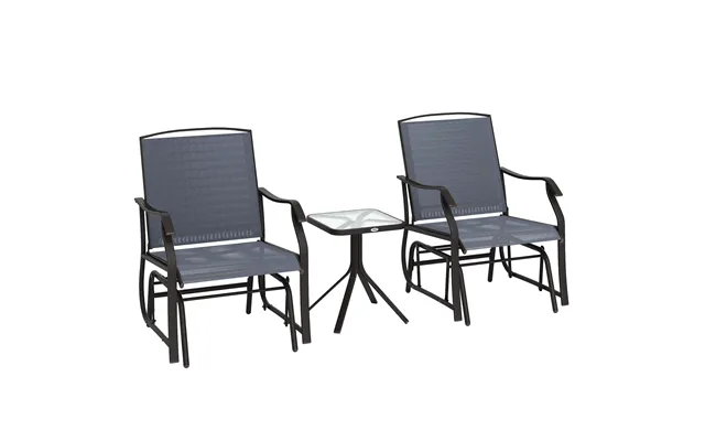 Outsunny Glider Rocking Chair & Table Set 2 Single Seaters Rocker Garden Swing Chair Patio Furniture Bistro Set Grey Aos
