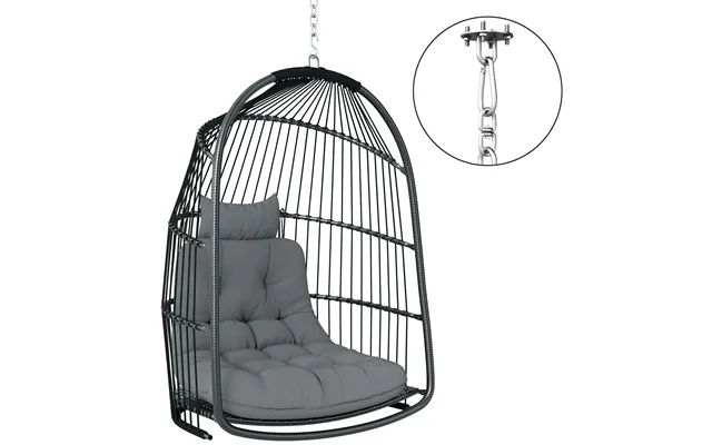 Outsunny Hanging Egg Chair Outdoor Indoor Rattan Swing Chair With Installation Kit - Foldable Garden Hanging Seat With T product image