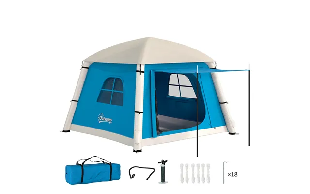 Outsunny Inflatable Camping Tent W Hand Pump - Easy Setup 1 2 Person Blow Up Tent Waterproof 190t Taffeta W Mesh Windows