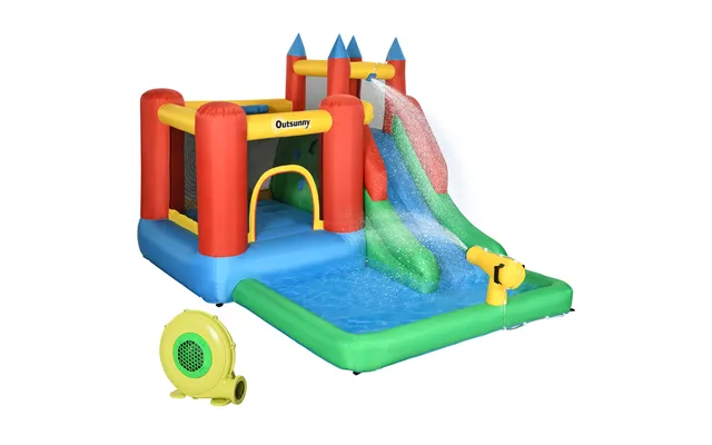 Outsunny Kids Inflatable Bouncy Castle Water Slide 6 In 1 Bounce House Jumping Castle Water Pool Gun Climbing Wall Baske