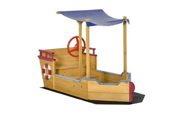 Outsunny Kids Wooden Sandbox Play Station - Covered Children Sand Boat Outdoor