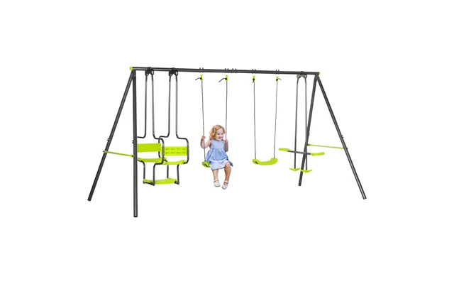 Outsunny Metal Garden Swing Set With Double Swings Glider Swing Seats Green