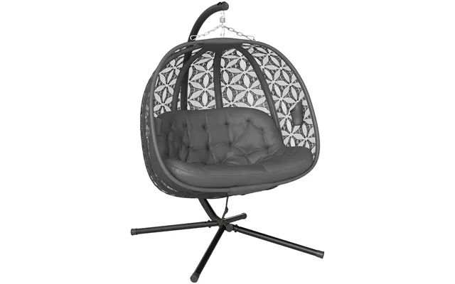 Outsunny Outdoor Double Hanging Chair With Cushion And Cup Holders - Charcoal Grey product image