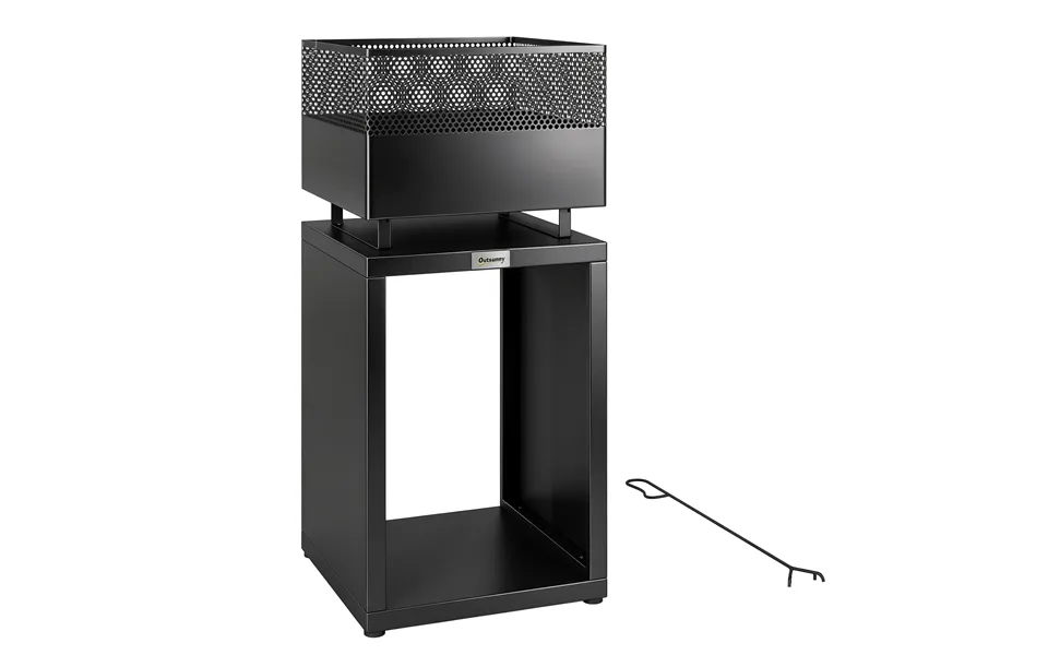 Outsunny Outdoor Fire Pit With Wood Storage Wood Burning Firepit With Mesh Sides 87 Cm Black