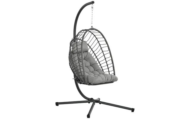 Outsunny Outdoor Pe Rattan Swing Chair With Thick Padded Cushion - Foldable Basket Patio Hanging Chair With Metal Stand product image