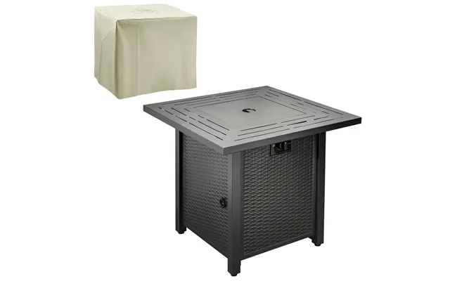 Outsunny Square Propane Gas Fire Pit Table - 40000 Btu Rattan Smokeless Firepit Patio Heater W Cover