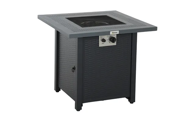 Outsunny Square Propane Gas Fire Pit Table - 40000 Btu Rattan Smokeless Firepit Patio Heater With Lava Rocks And Lid